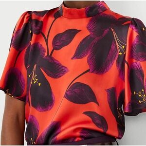 Ann Taylor Studio Collection Keyhole Floral Silk Mock Neck Top